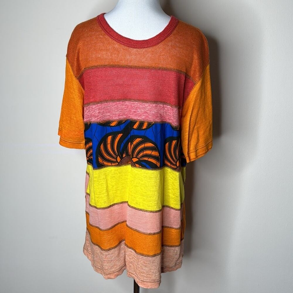 Junya Watanabe Comme des Garçons Orange Knit Striped Panel Linen 
Top